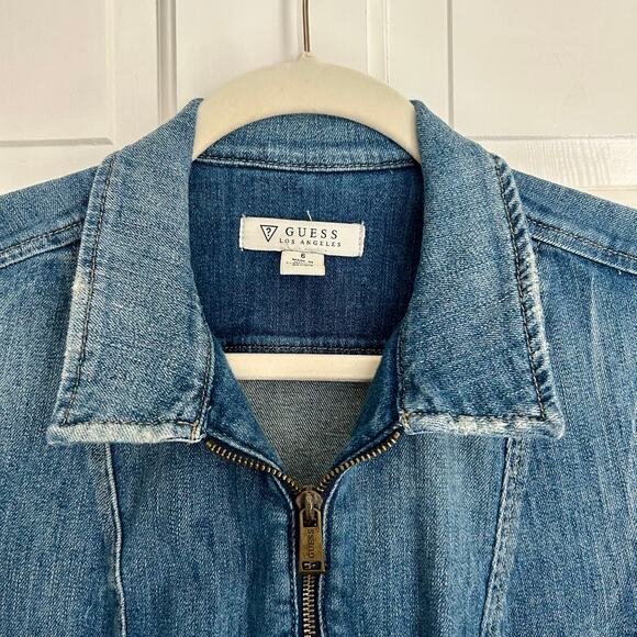 Guess Blue Denim Long Sleeve Straight Leg Zip Front Jumpsuit Size 6 - Picture 2 of 5